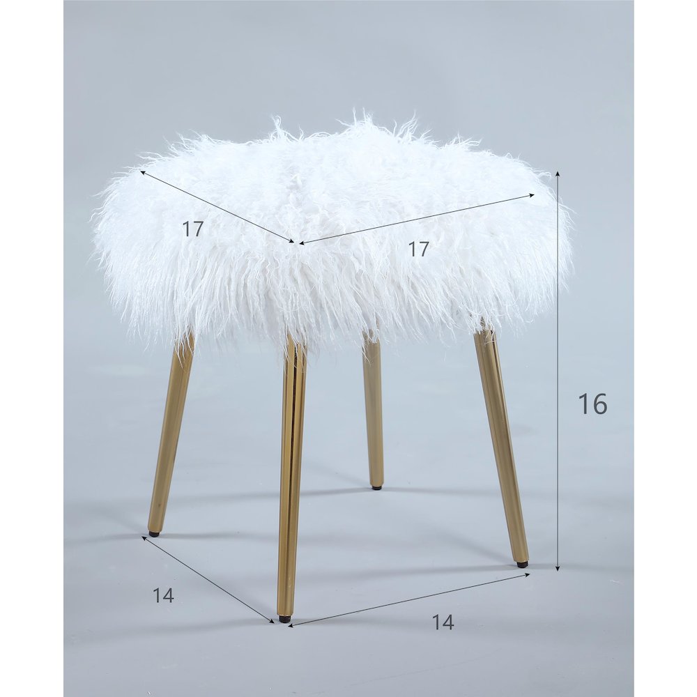 Ravni Faux Fur Accent Ottoman with Gold Legs