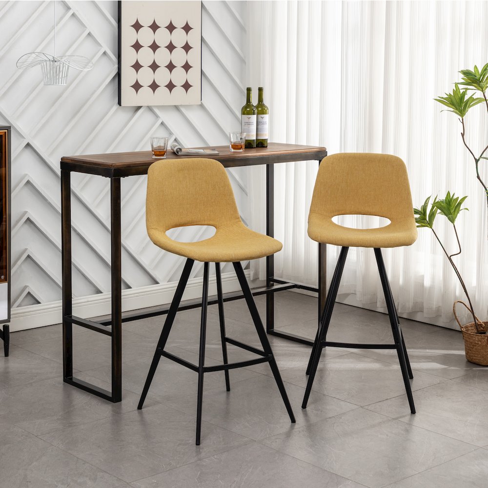Porth Fabric Kitchen 28.25" Barstools, Set of 2, Yellow