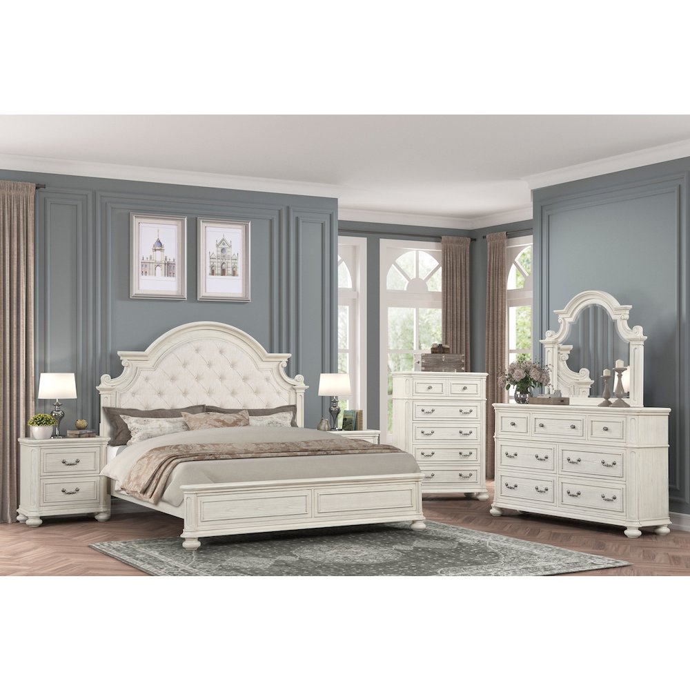Nelson French Traditional 6-Piece Bedroom Set, Antique White, King