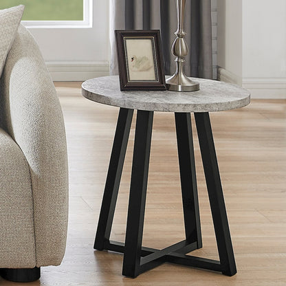 Modern Harmony Wood Round End Table, Gray