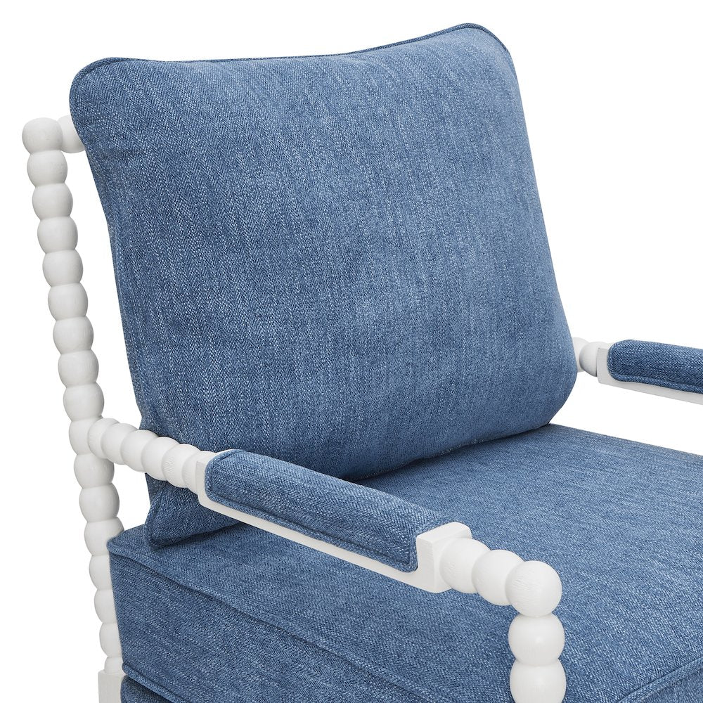 Belvoir Upholstered Spool Accent Chair, Denim Blue with White Finish