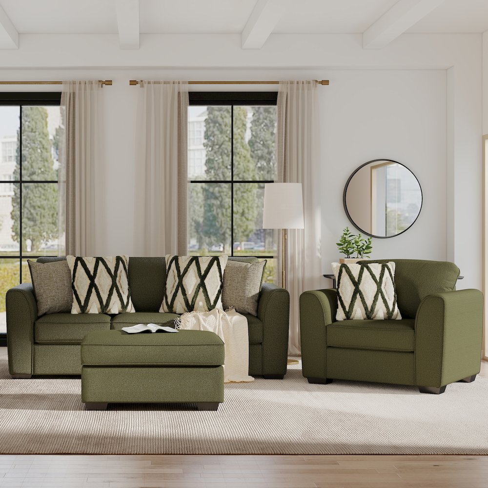 Marvella 3-PC Living Room Set, Sofa, Chair, and Ottoman with Chenille Upholstery