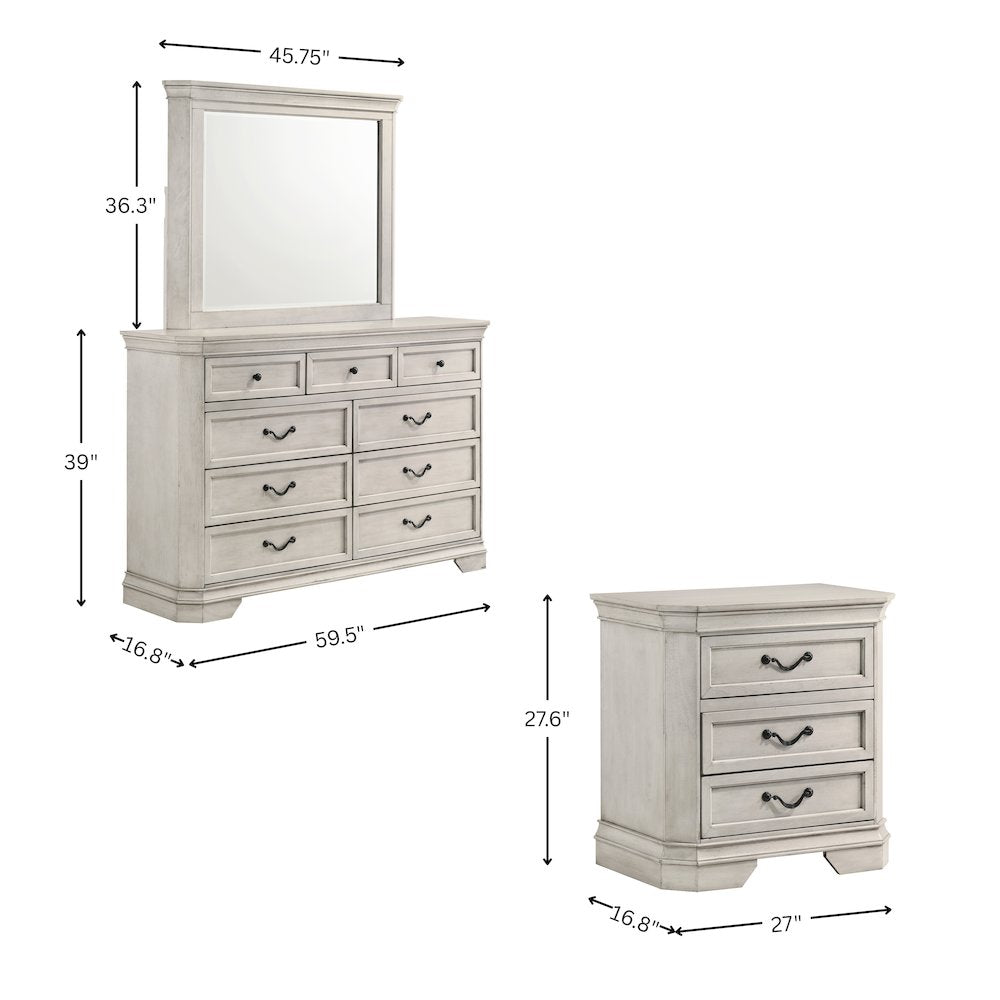 Maderne Wood Panel Bed with Dresser, Mirror, Two Nightstands, Queen