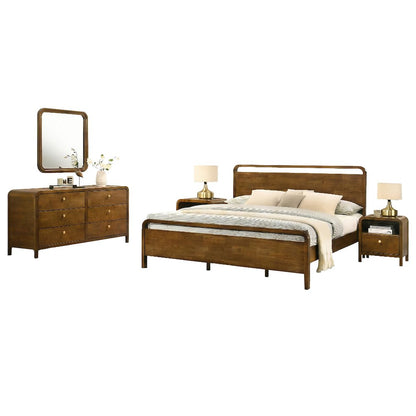 Eldren Wood Bedroom Set, Queen Platform Bed Dresser, Mirror,Two Nightstands