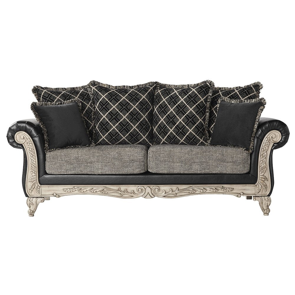 San Marino 2-Tone Fabric Wooden Frame Sofa and Loveseat Set in Ebony