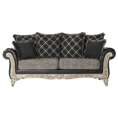 San Marino 2-Tone Fabric Wooden Frame Sofa and Loveseat Set in Ebony