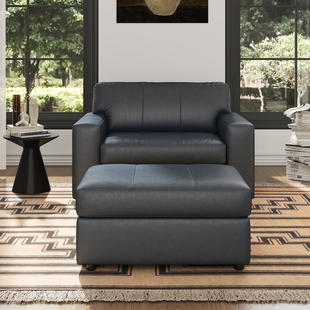 Sakan Leather Upholstered 2-Piece Living Room Set, Cutler Chair and Ottoman
