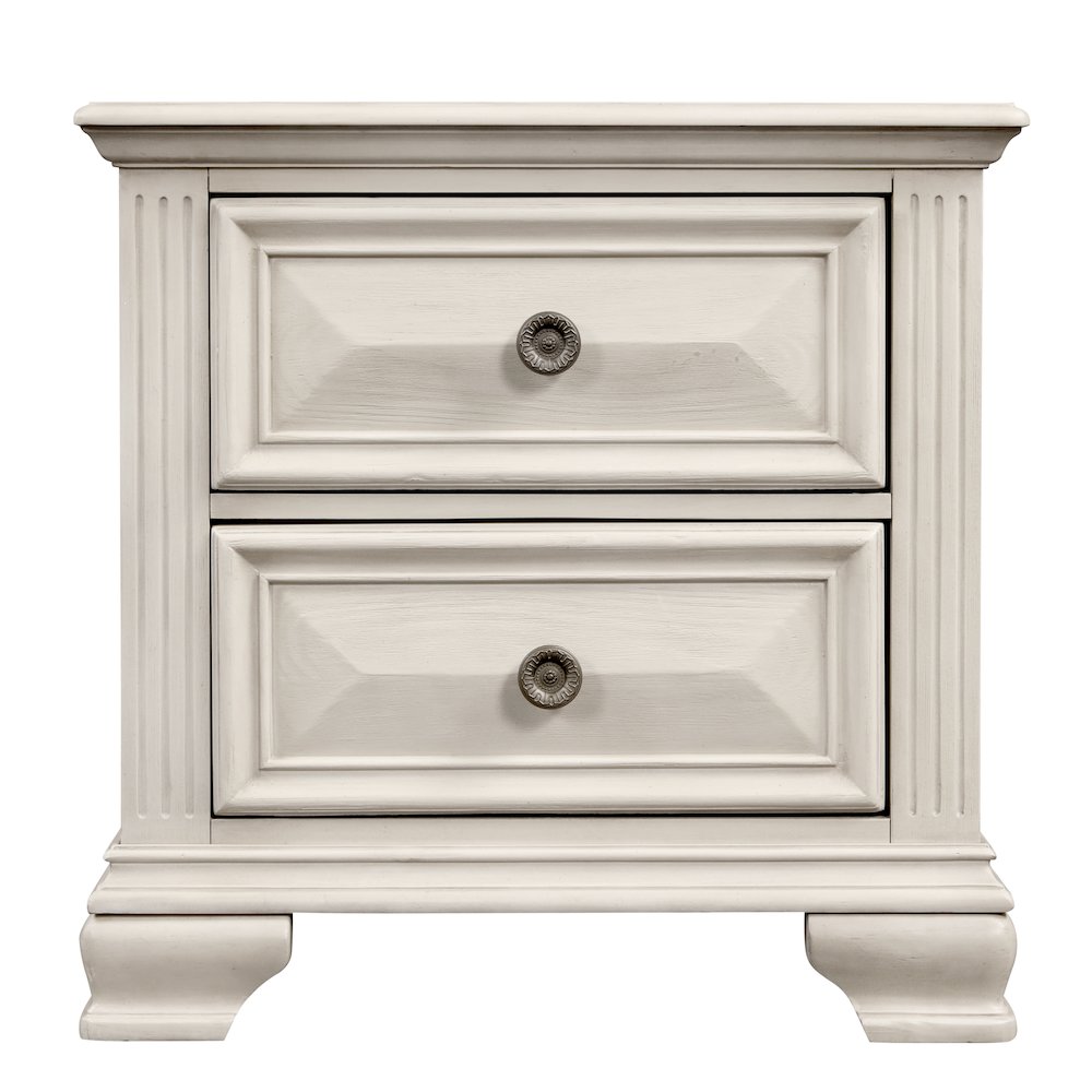 Distressed Parchment Wood Bedroom Set, Queen Bed, Dresser, Mirror, Nightstand