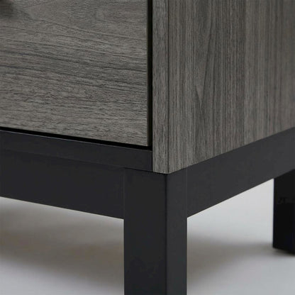 Antique Grey Finish Wood Nightstand with 2 Drawers for Bedroom Storage