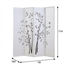 White 4-Panel Wood Folding Room Divider, Bamboo Print Rice Paper, 71 Inch