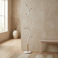 White Metal Oak Standing Coat Rack, Free Standing Hooks, Modern Design