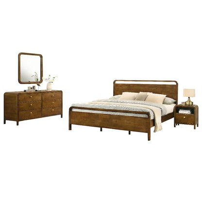 Eldren Wood Bedroom Set, Queen Platform Bed Dresser, Mirror, Nightstand Walnut