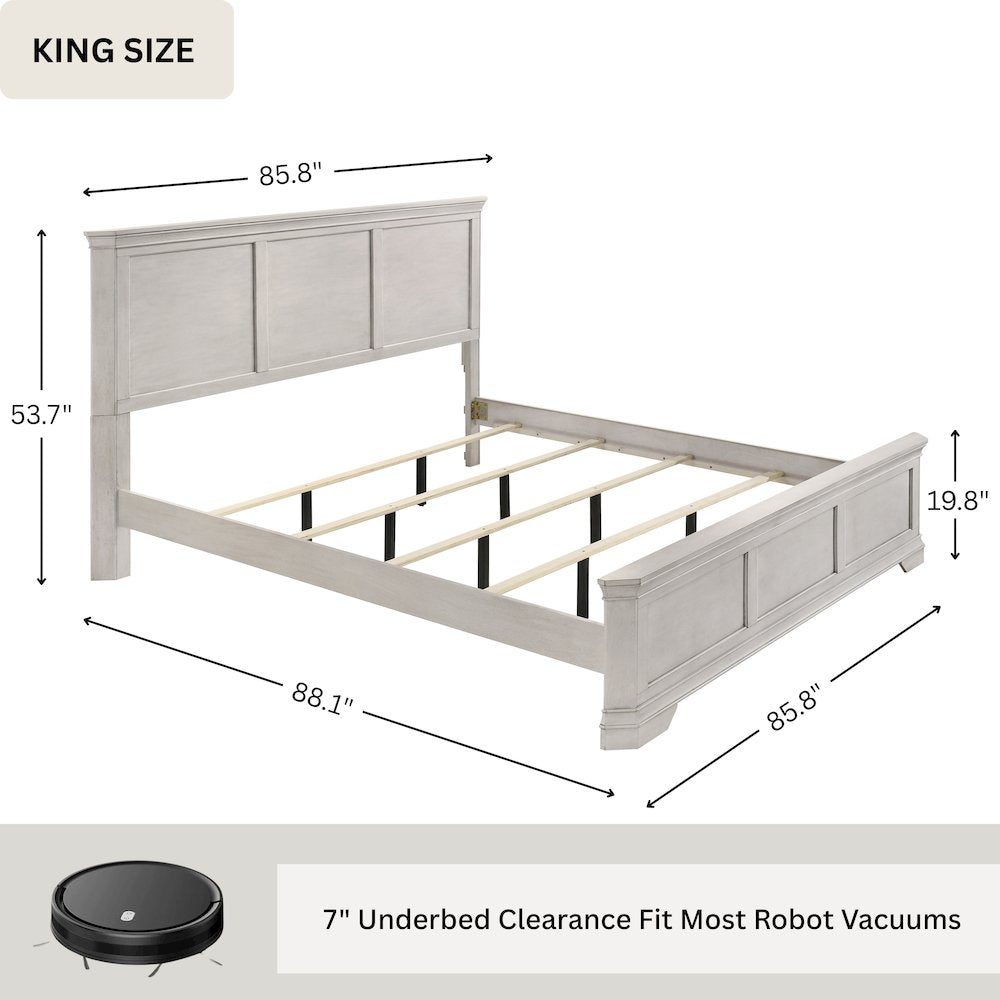 Maderne Wood Panel Bed, King, Antique White Finish