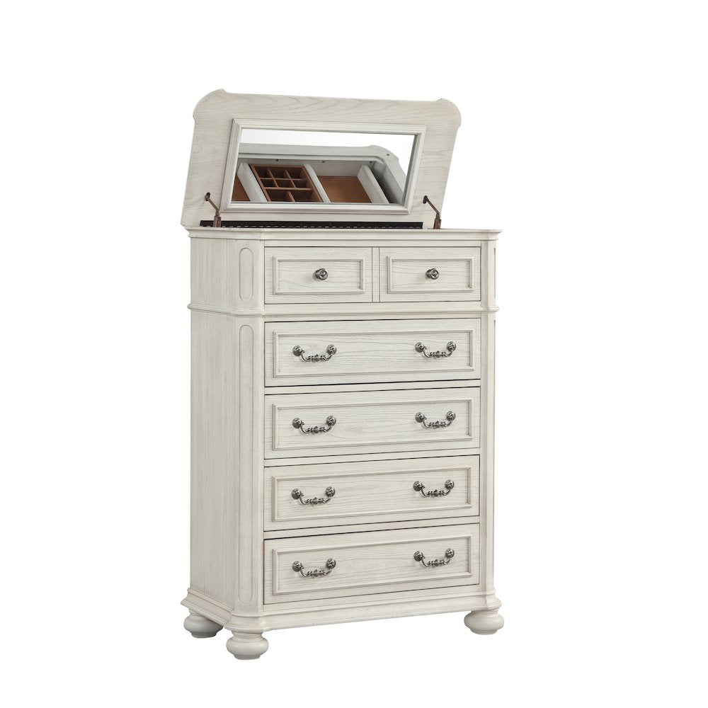 Nelson 5-Drawer Bedroom Chest with Flip-top, Antique White