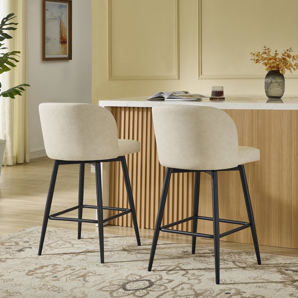 Rhythm Upholstered Counter Height Stool, 360° Swivel, Set of 2, Beige