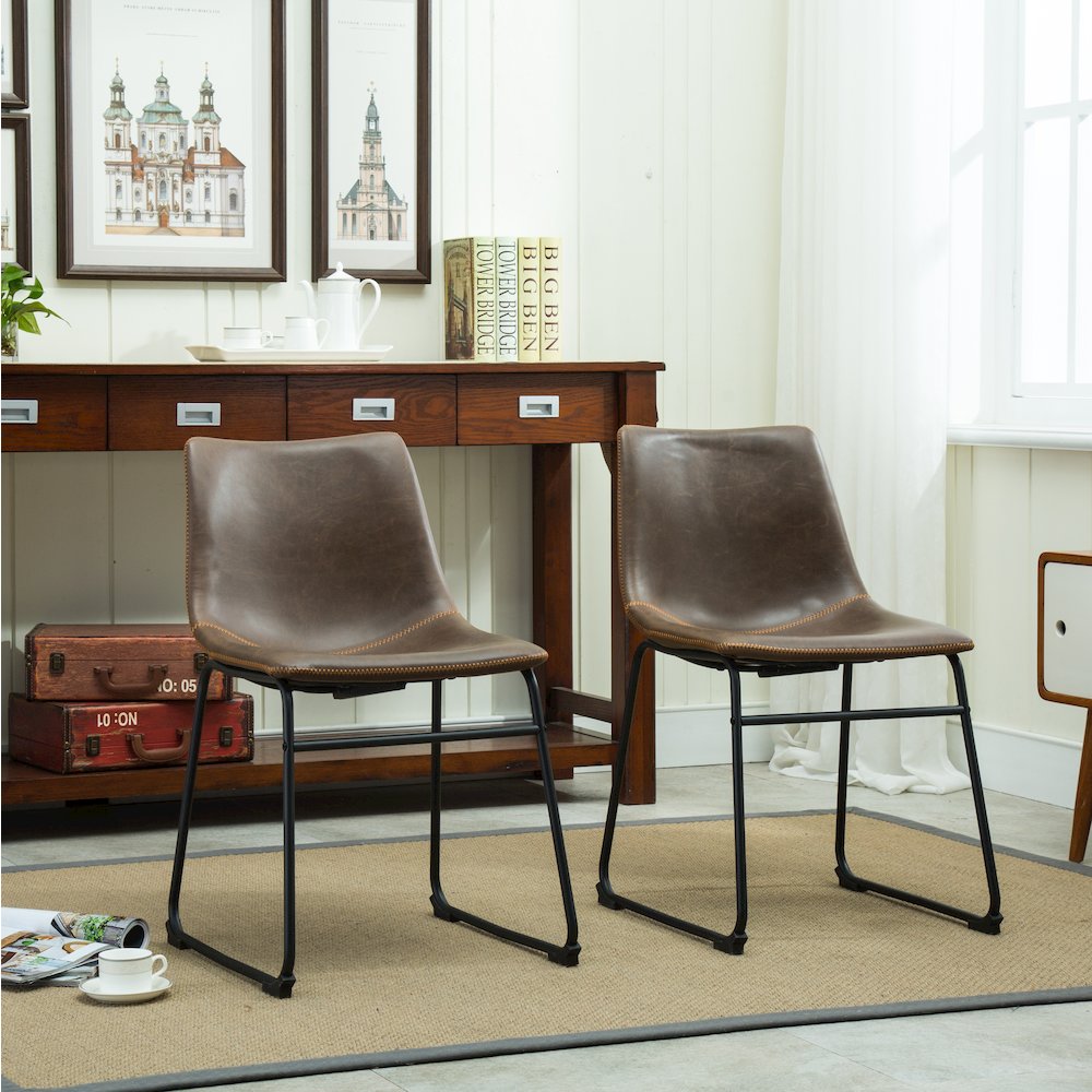 Lotusville Vintage PU Leather Dining Chairs, Antique Brown, Set of 2