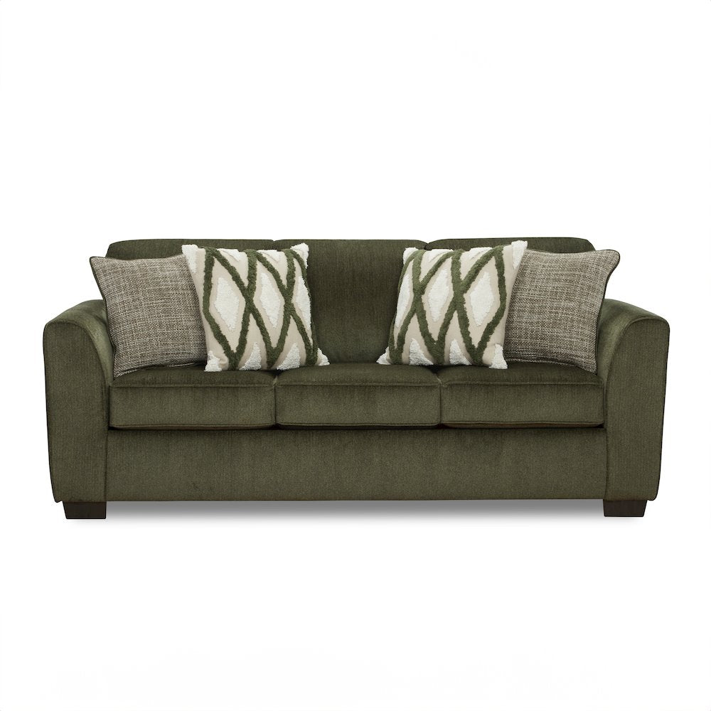 Marvella Living Room Sofa with Mosswood Chenille Upholstery, Accent Pillows