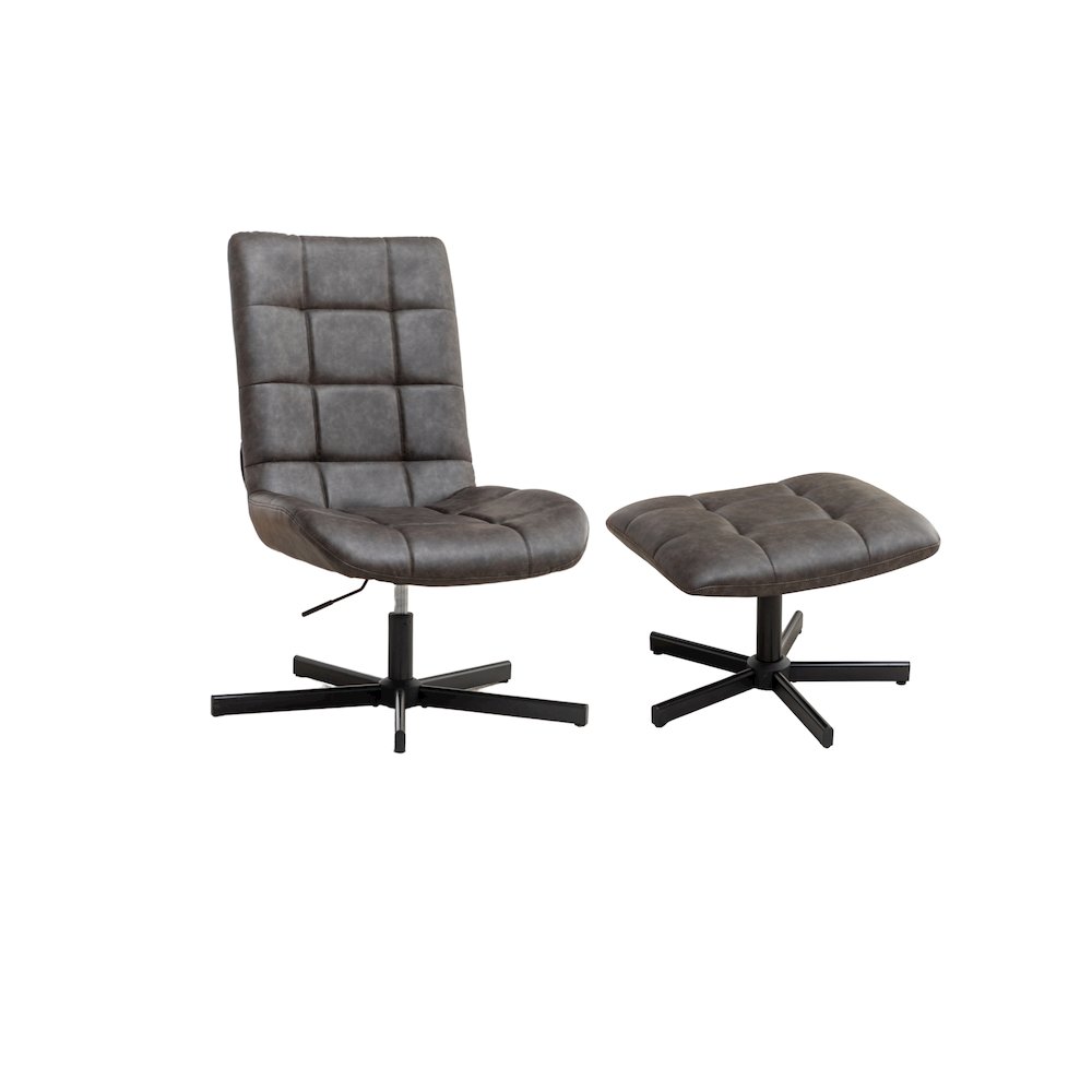 Arlena 2-Piece Seating Set, Faux Leather Tufted Accent Chair and Ottoman, Brown