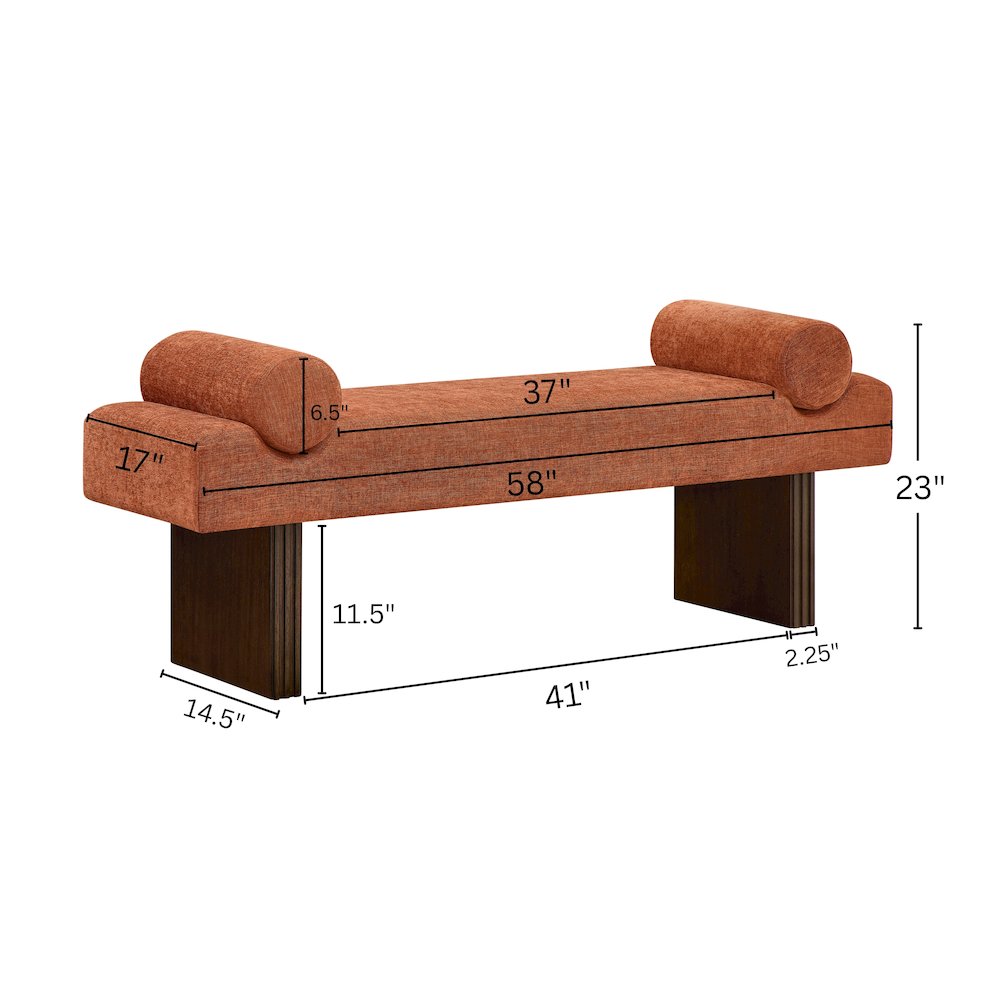 Brooke Contemporary Upholstered Bench, Orange
