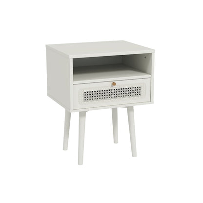 Feeney Dual-tier Storage Nightstand, Side Table, Cream White