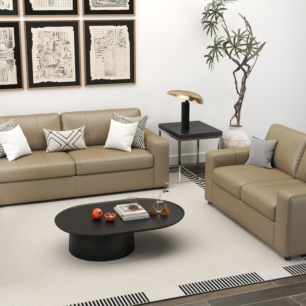 Sakan Leather 3-Pc Living Room Set, Sofa Loveseat and Chair, Beige
