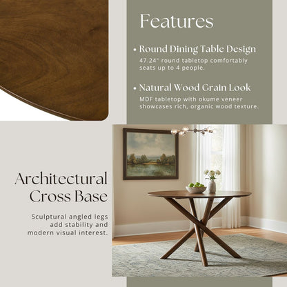 Arnott Round Dining Table, Walnut Finish