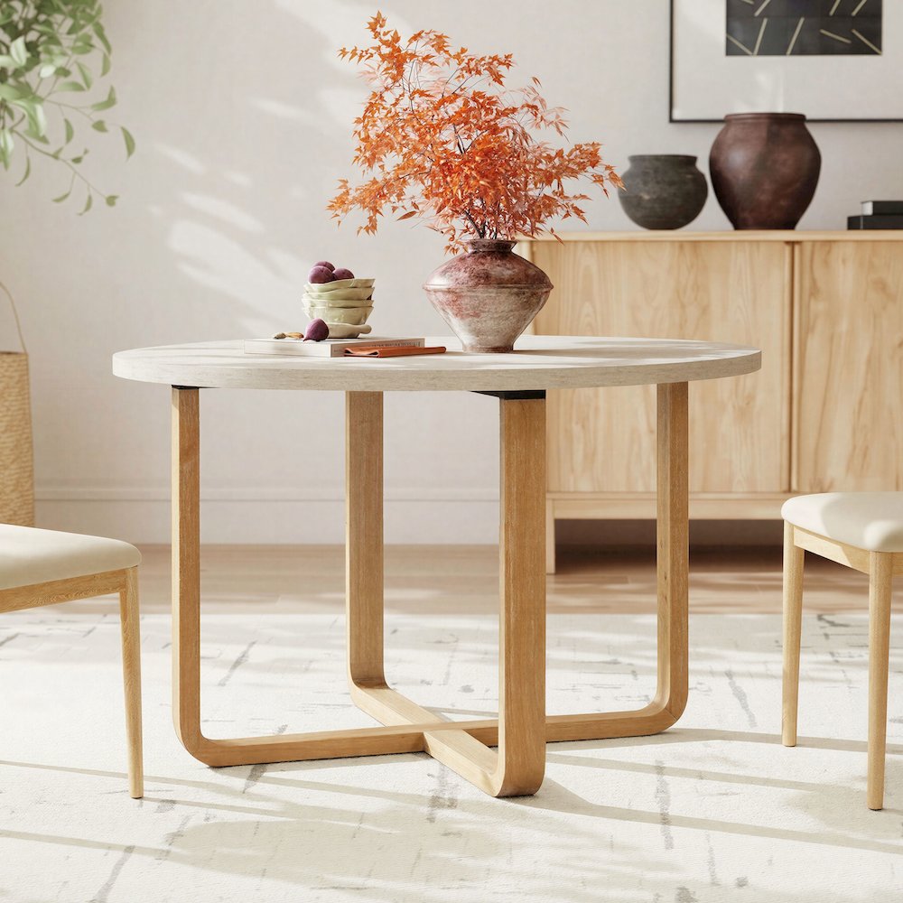 Arden 5-Piece Dining Set, 47" Round Table with 4 Solid Wood Chairs