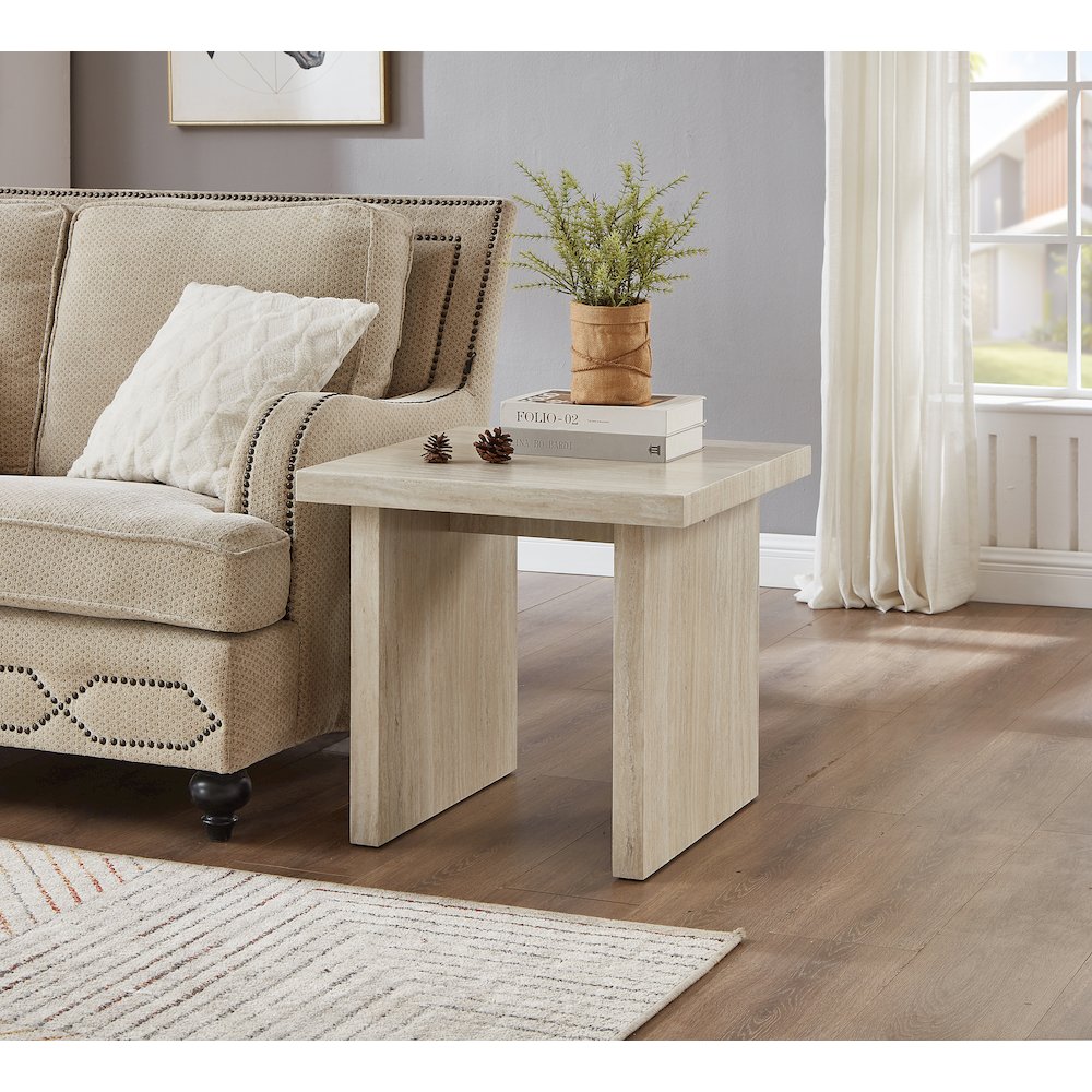Cavira Modern Faux Marble Living Room End Table, Beige