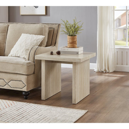 Cavira Modern Faux Marble Living Room End Table, Beige