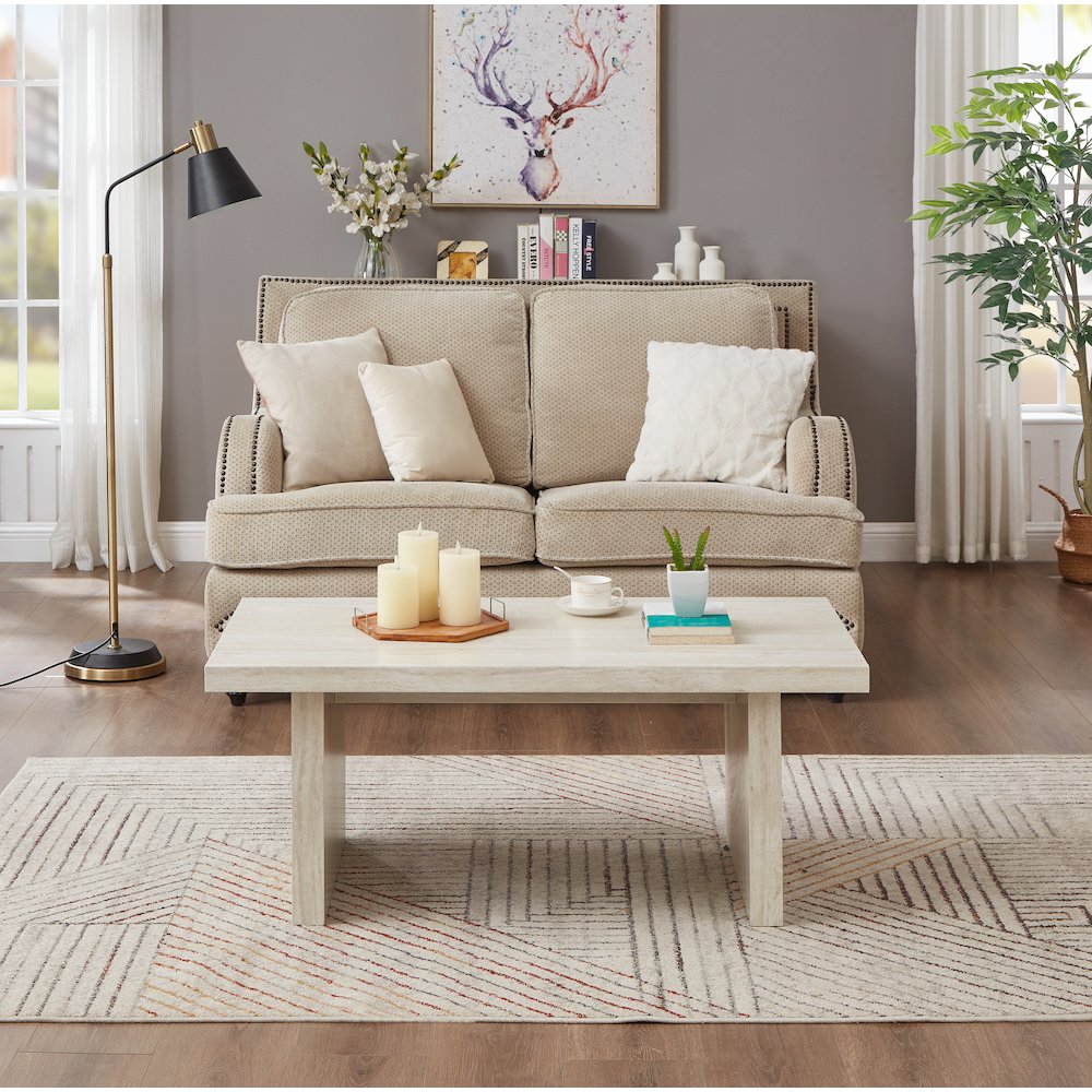 Cavira 3-Piece Faux Marble Coffee Table Set, Table and Two Side Tables, Beige