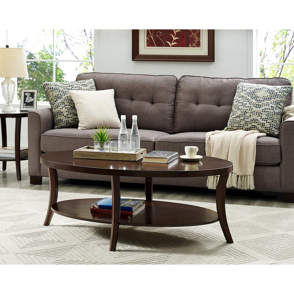 Perth Espresso Oval Coffee Table with Shelf