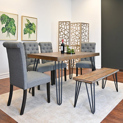 Ashford 6-Pc Dining Set, Hairpin Dining Table with 4 Chairs and Bench, Gray