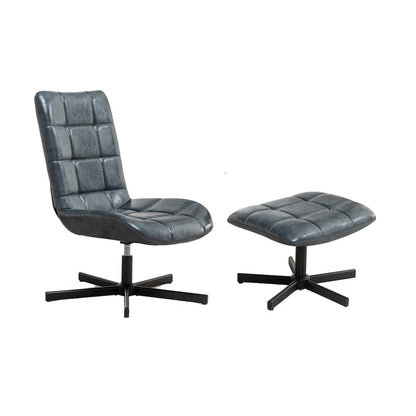 Arlena 2-Piece Seating Set, Faux Leather Tufted Accent Chair and Ottoman, Blue