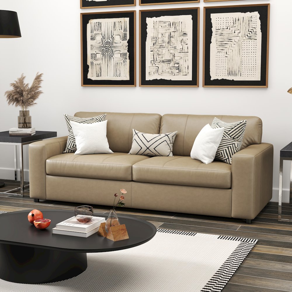 Sakan Leather Upholstered 3-Piece Living Room Set, Sofa and 2 Cutler Chairs