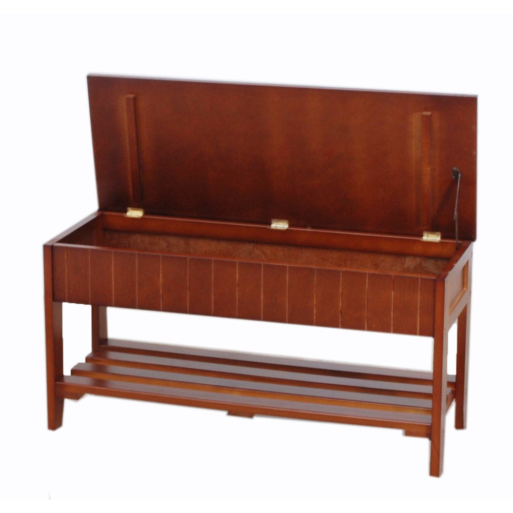 Leno Quality Solid Wood Shoe Bench with Storage, Cherry