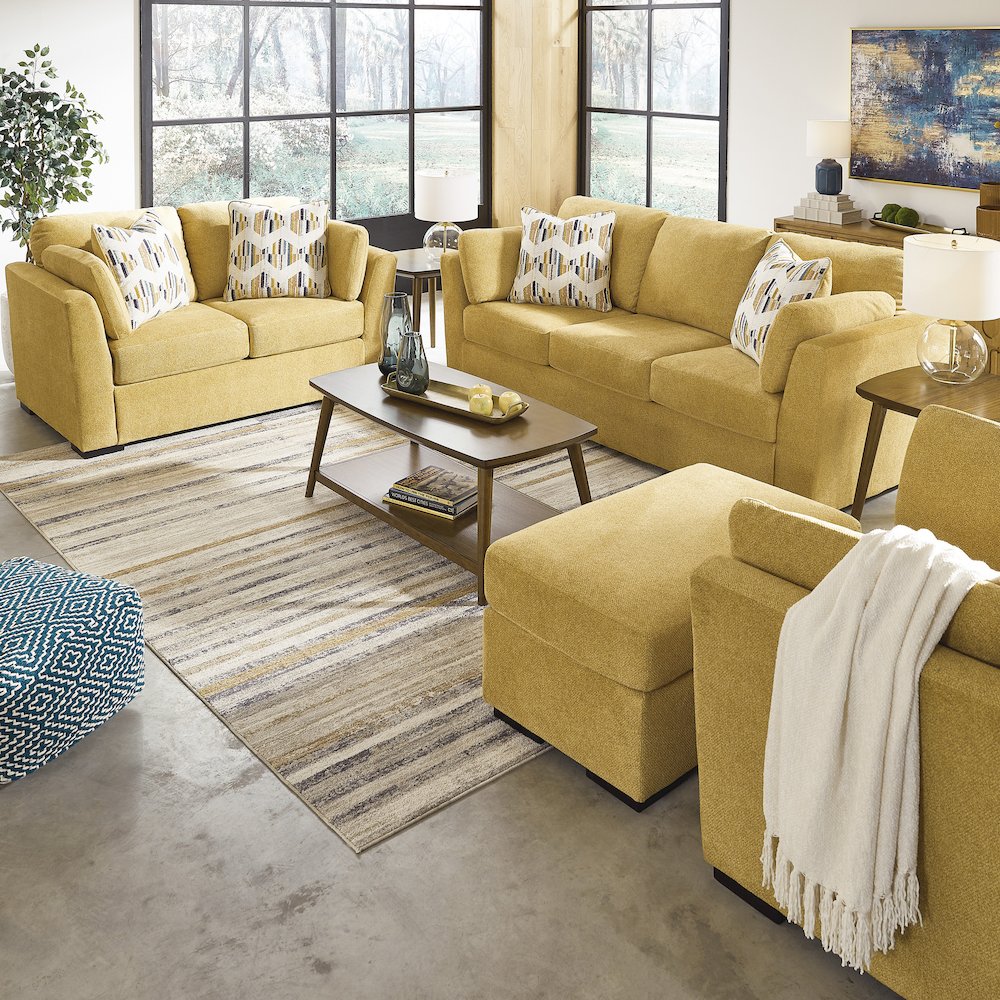 Clareen 4-Pc Living Room Set, Sofa Loveseat Cutler Chair and Ottoman, Sunflower