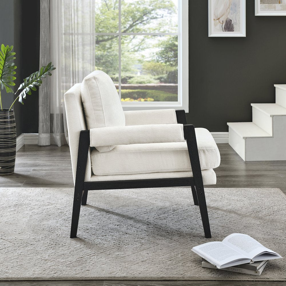 Kelly Mid-Century Modern Chenille Upholstered Accent Armchair, White
