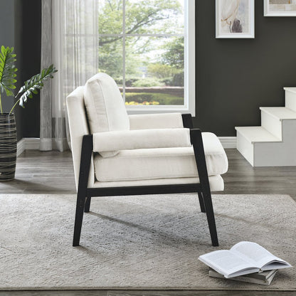 Kelly Mid-Century Modern Chenille Upholstered Accent Armchair, White