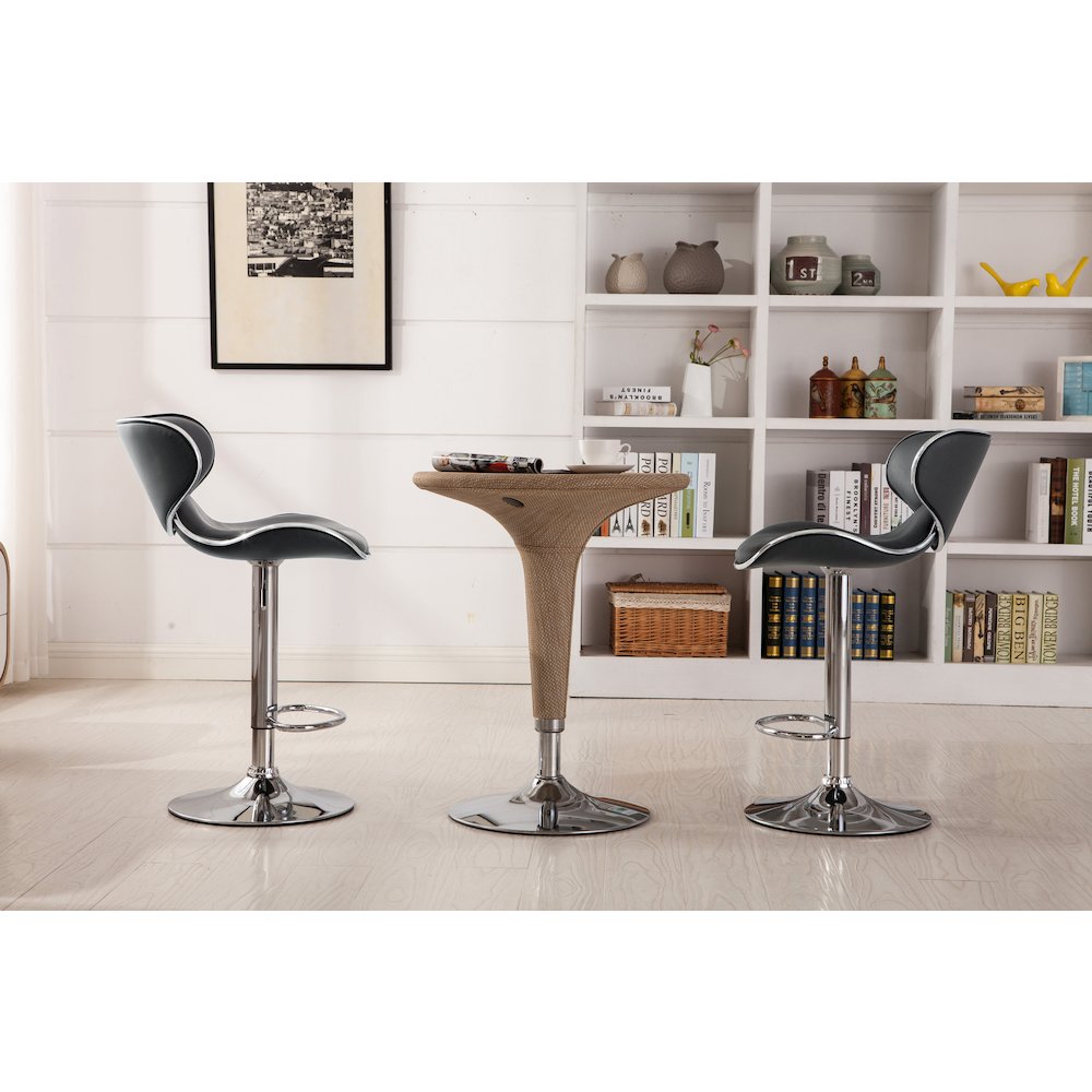 Masaccio Gray Leatherette Adjustable Swivel Barstool Chrome Base, Set of 2