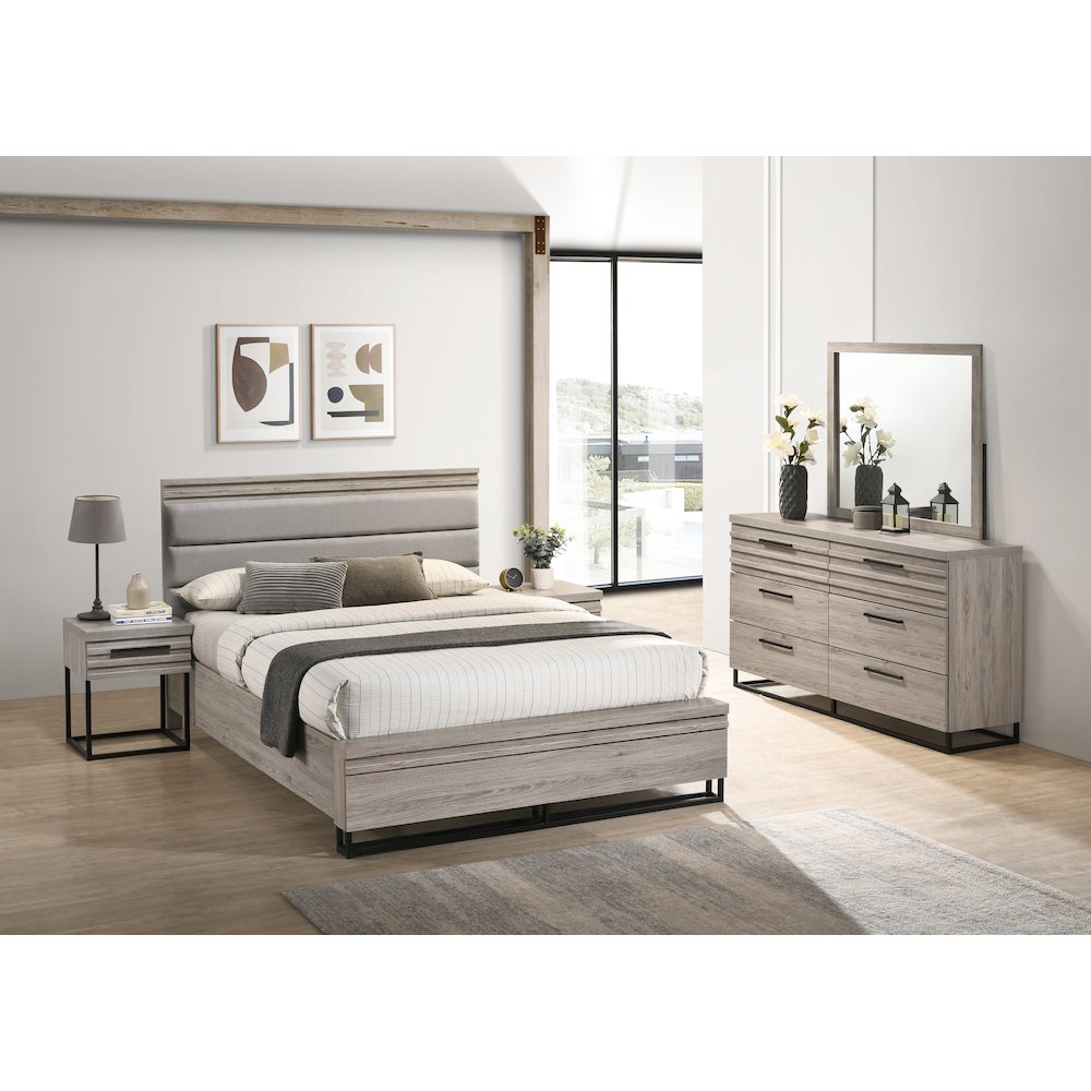 Panel Bed, Dresser, Mirror, and 2 Nightstands, Weathered Gray, Queen