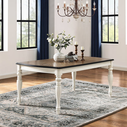 Belleza French Country Dining Table, Antique White and Weathered Oak Finish