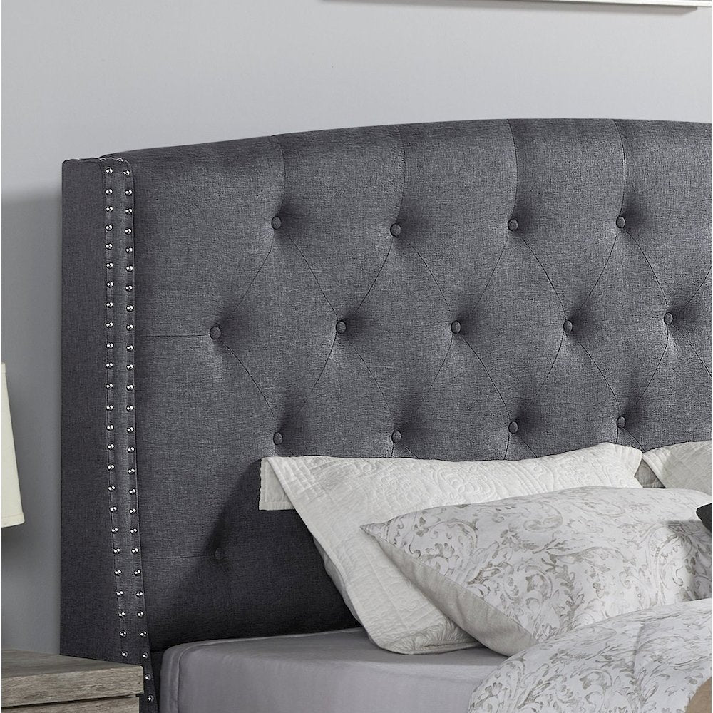 Nantarre Fabric Button Tufted Wingback King Bed with Nail Head Trim, Gray