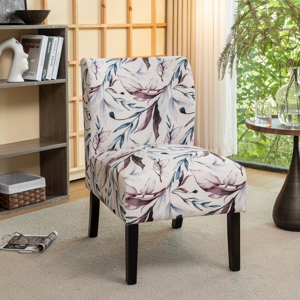 Capa Print Fabric Armless Contemporary Accent Chair, Purple Floral