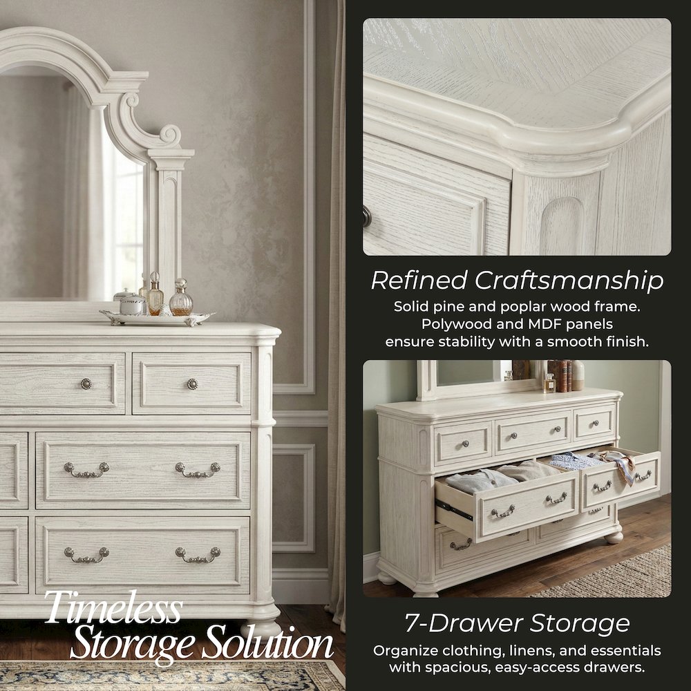 Nelson French Traditional 6-Piece Bedroom Set, Antique White, King
