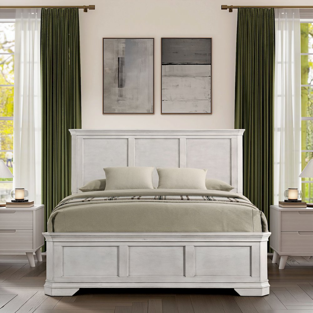 Maderne Wood Panel Bed, King, Antique White Finish