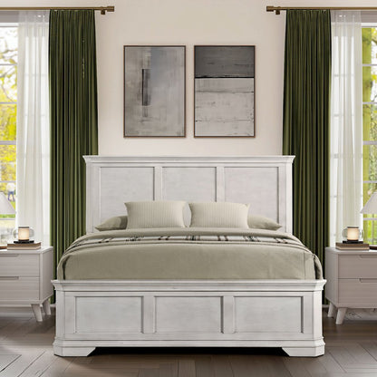 Maderne Wood Panel Bed, King, Antique White Finish