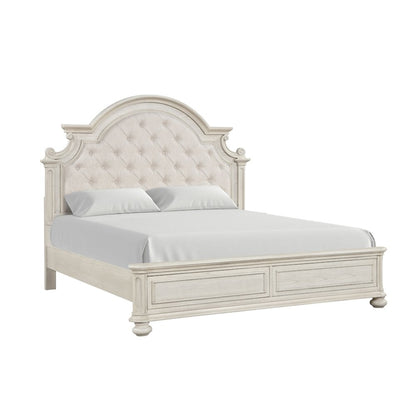 Nelson French Traditional Tufted Upholstery Bed, Antique White, King