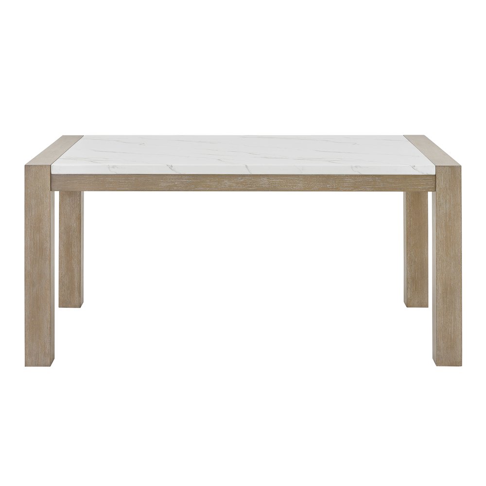 Zelalle 5-PC Dining Set, Faux Marble Table, 4 Chairs, White Wired-Brushed Finish