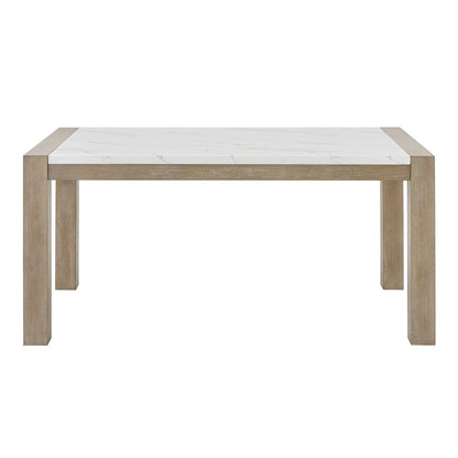 Zelalle 5-PC Dining Set, Faux Marble Table, 4 Chairs, White Wired-Brushed Finish