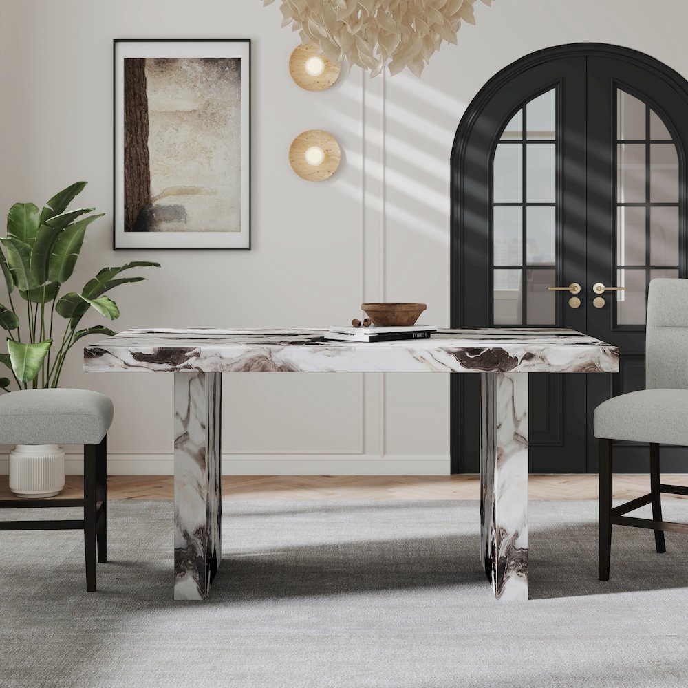 Cavira 5-Piece Modern Faux Marble Dining Set, Counter Height Table with 4 Chairs